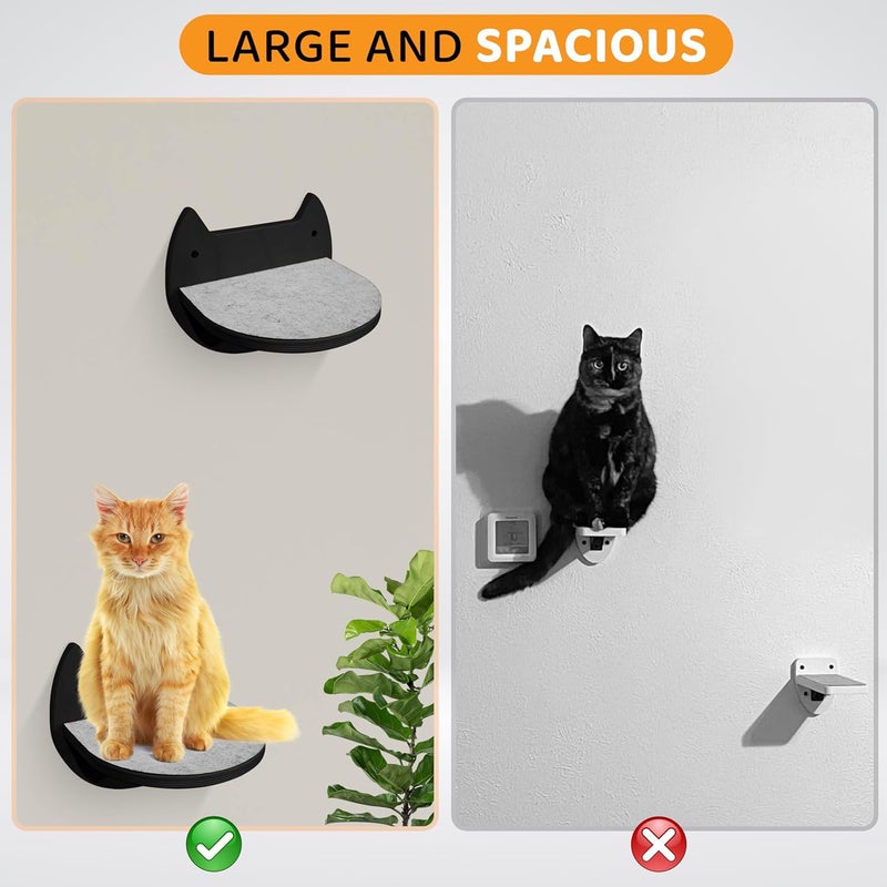 BUOGA Cat Wall Shelves with 3 Steps – Modern Wood Wall Mounted Furniture, Climber & Perch Shelf for Cats up to 30lbs – Sturdy Floating Bed for Large Cats - Black - Image 4